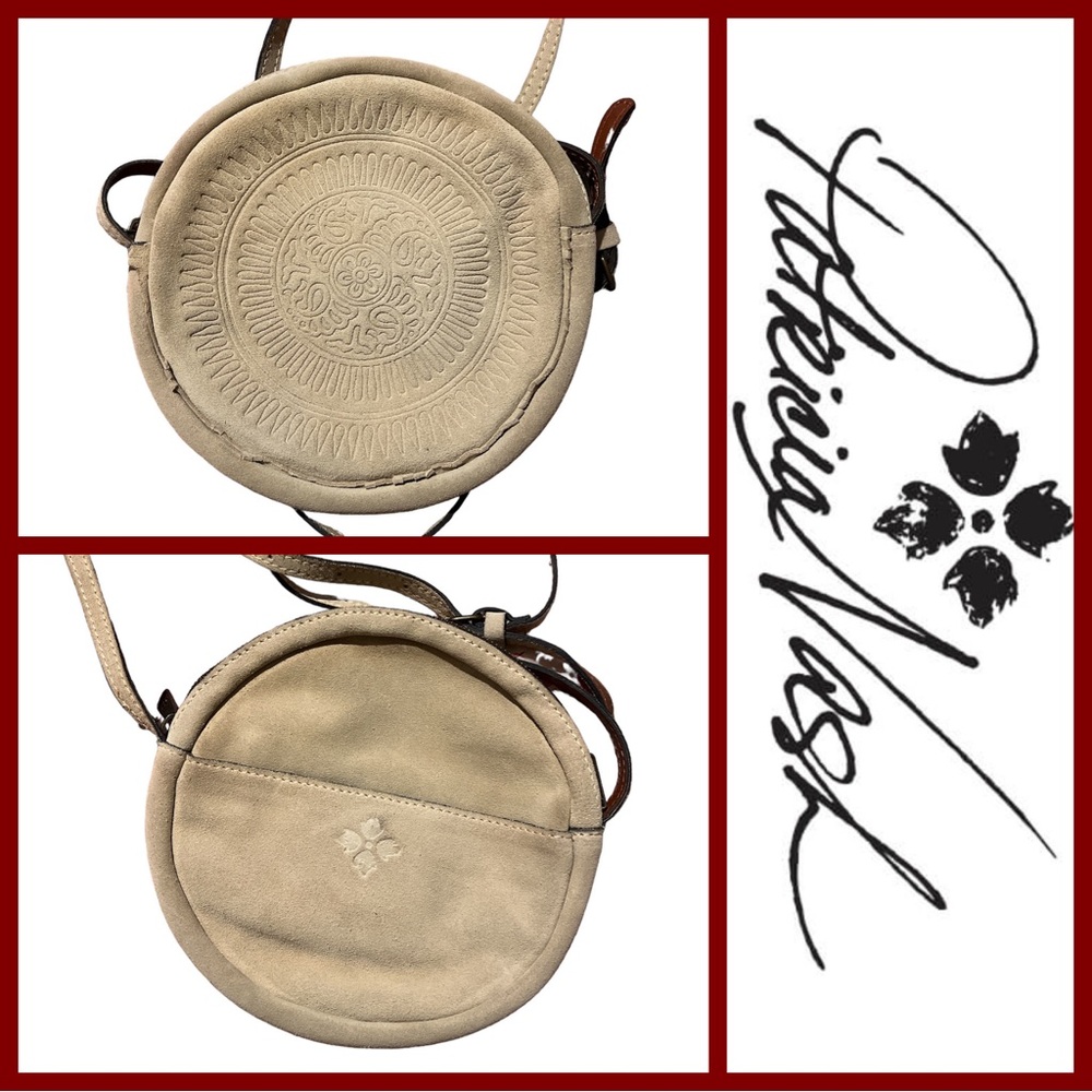 Patricia Nash Tan Suede Leather Imprinted Adjustable Strap Crossbody